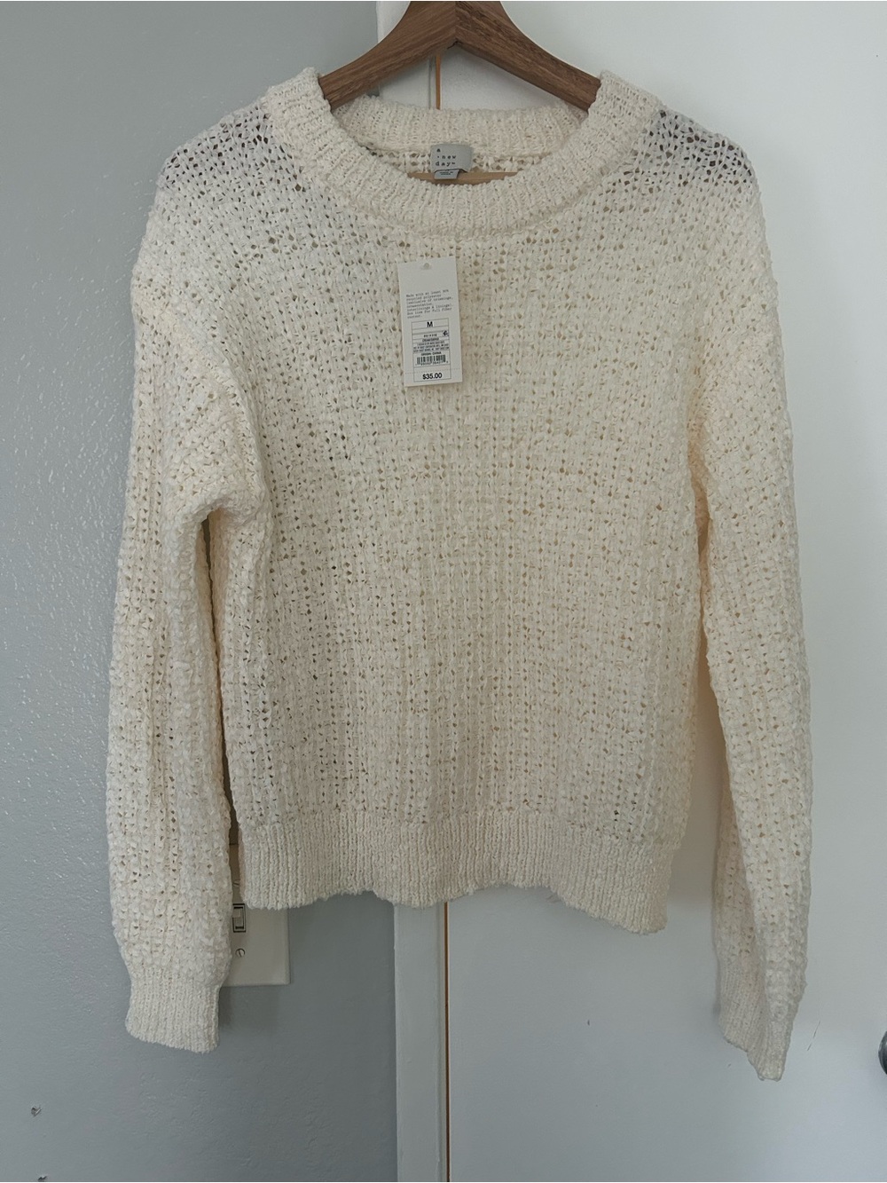 a new day Cream Open-Knit Crewneck Sweater